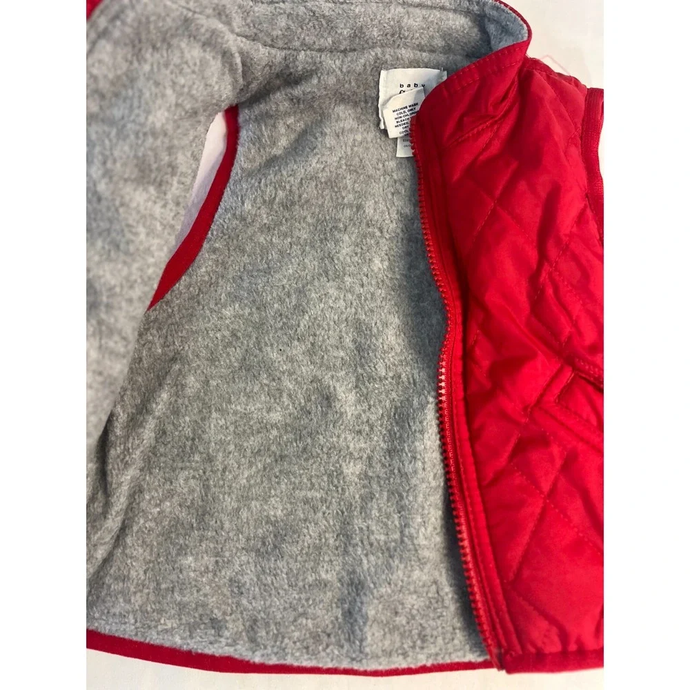 Baby Gap 12-18M Red‎ Puffer Vest Full Zip Fleece Lining Gray Zip Nylon Rayon